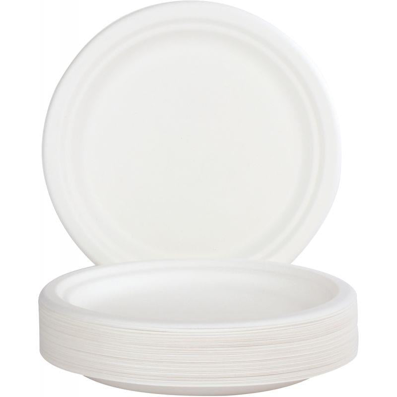 Paquet de 50 assiettes en fibres de cannes diamètre 23cm blanches