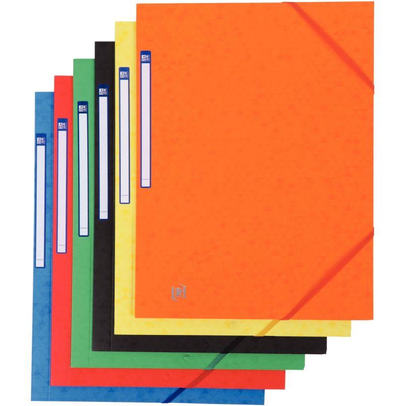 Carton de 50 chemises 3 rabats à élastiques TOP FILE+ en carte lustrée, coloris assortis