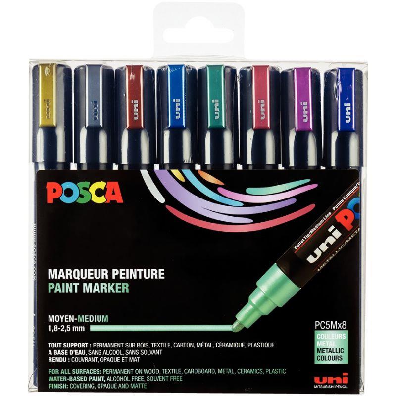 Pochette de 8 marqueurs Posca pointe moyenne métal assortis