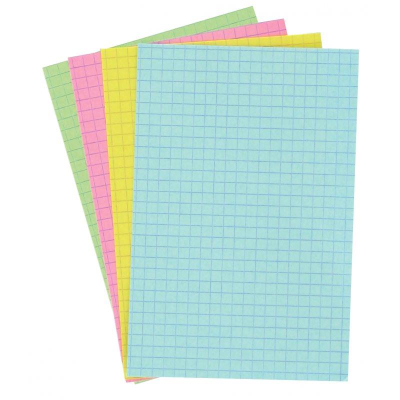 Etui 100 fiches bristol non perforées  couleurs assorties quadrillé 5x5 format 21 x 29,7 cm