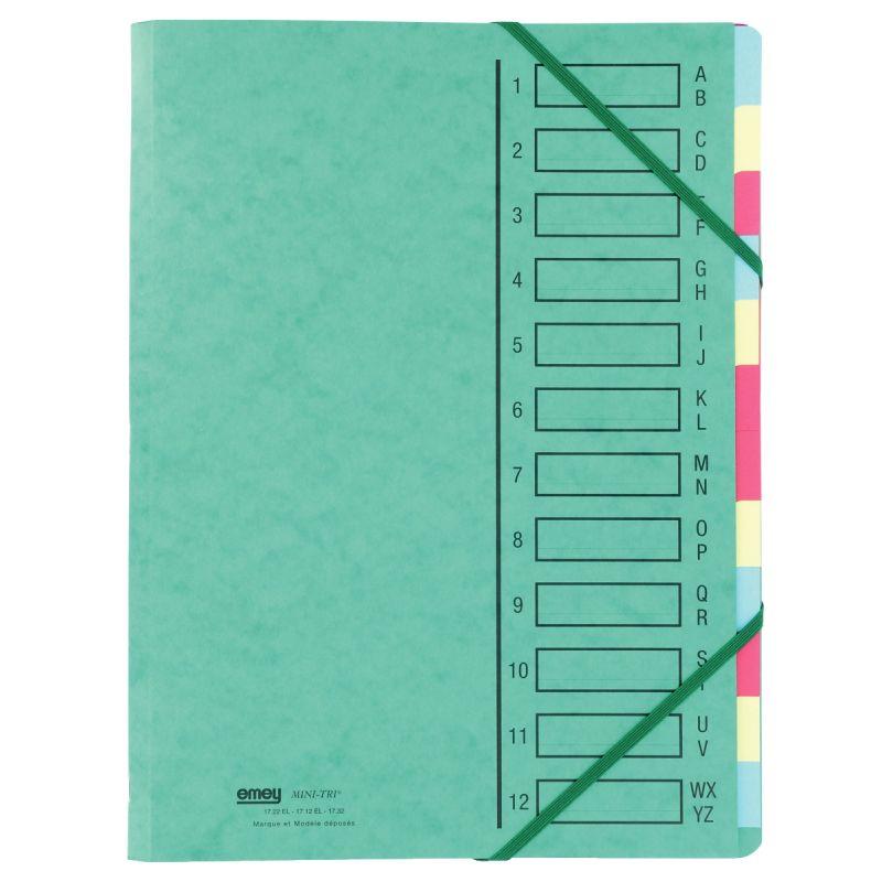 Trieur carte lustrée dos agrafé 12 compartiments