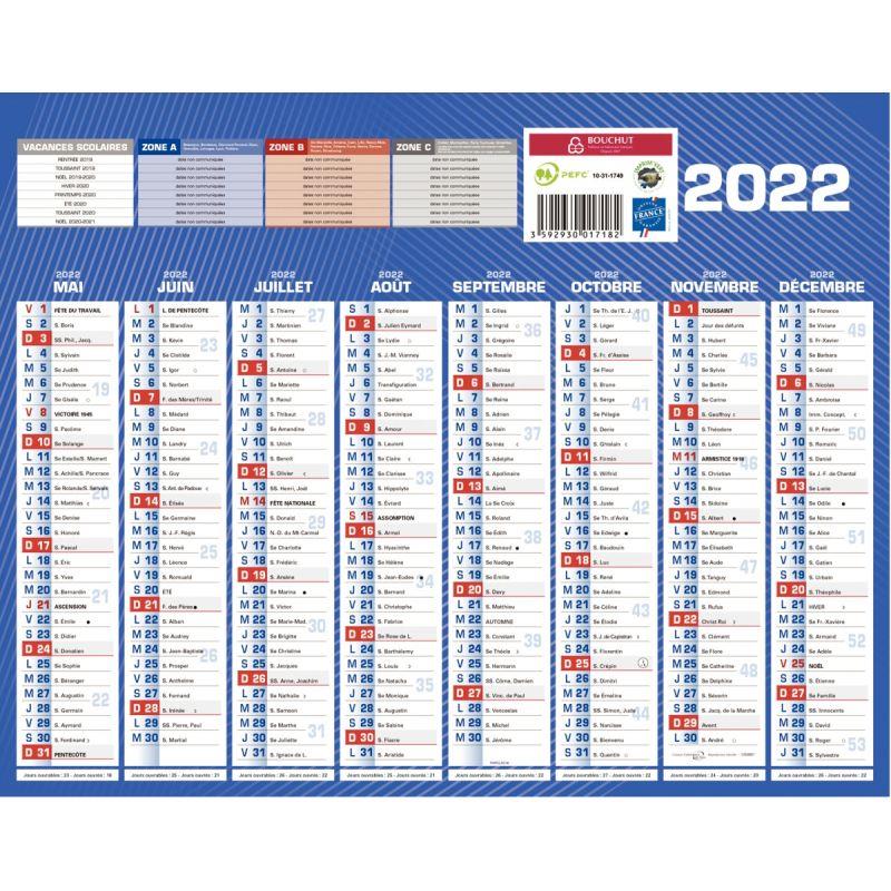 Calendrier 8 mois par face 21x26,5cm bleu