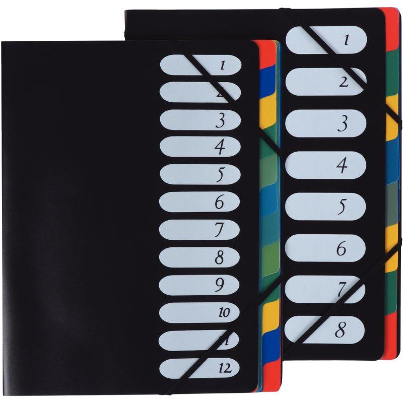 Trieur en polypropylène avec élastiques 12 compartiments, noir