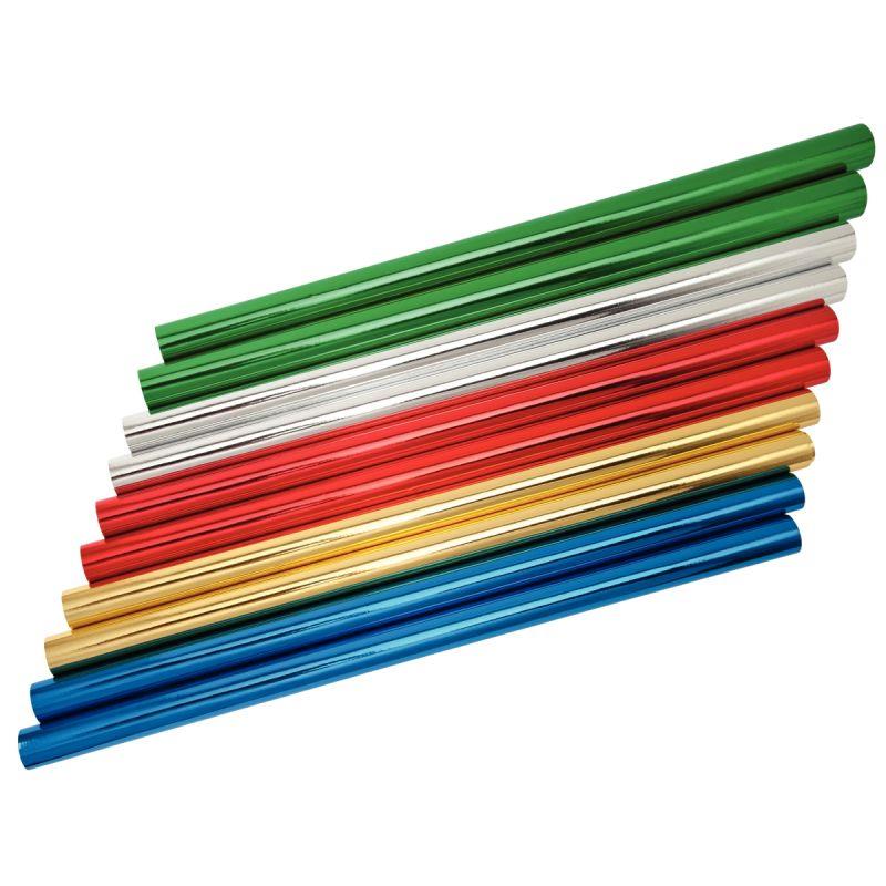 Carton de 10 rouleaux de papier métallisé 1 face 200 x 70 cm couleurs assorties
