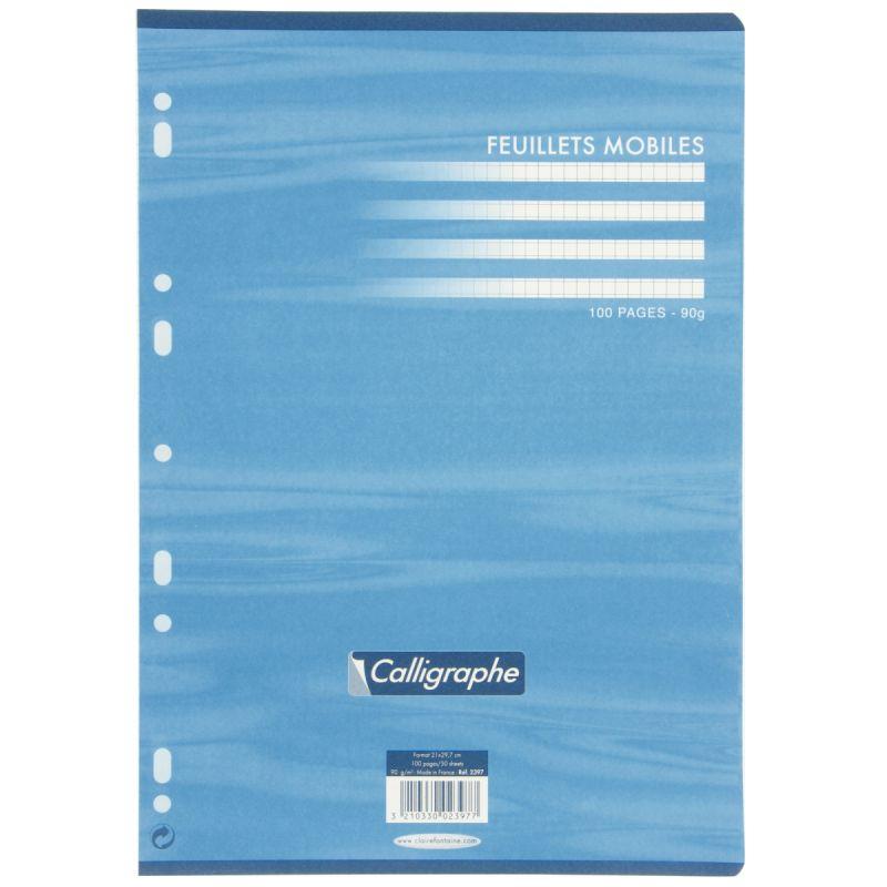 Sachet de 50 feuillets mobiles, format A4, quadrillé 5x5, papier 90g, blanc