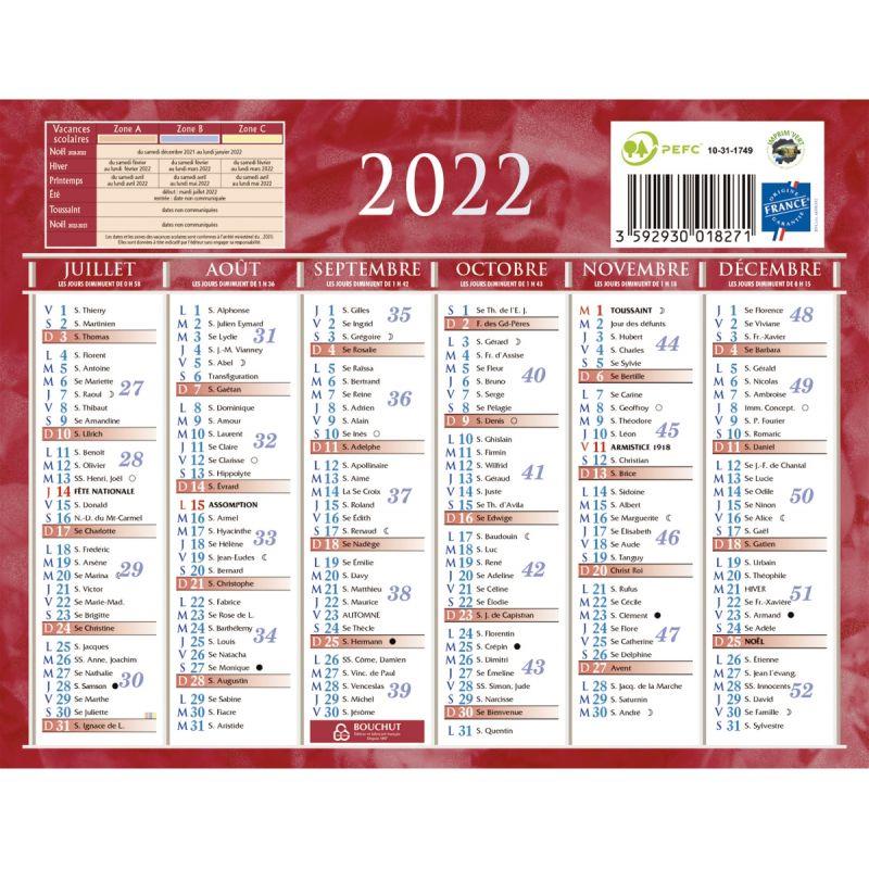 Calendrier semestriel 6 mois par face 13,5x17,5cm rouge