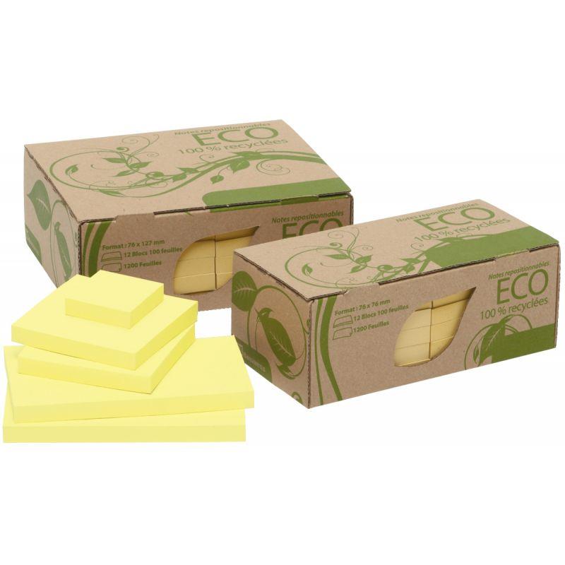 Paquet de 12 blocs de notes repositionnables de 100 feuilles recyclées 40 x 50 mm coloris jaune