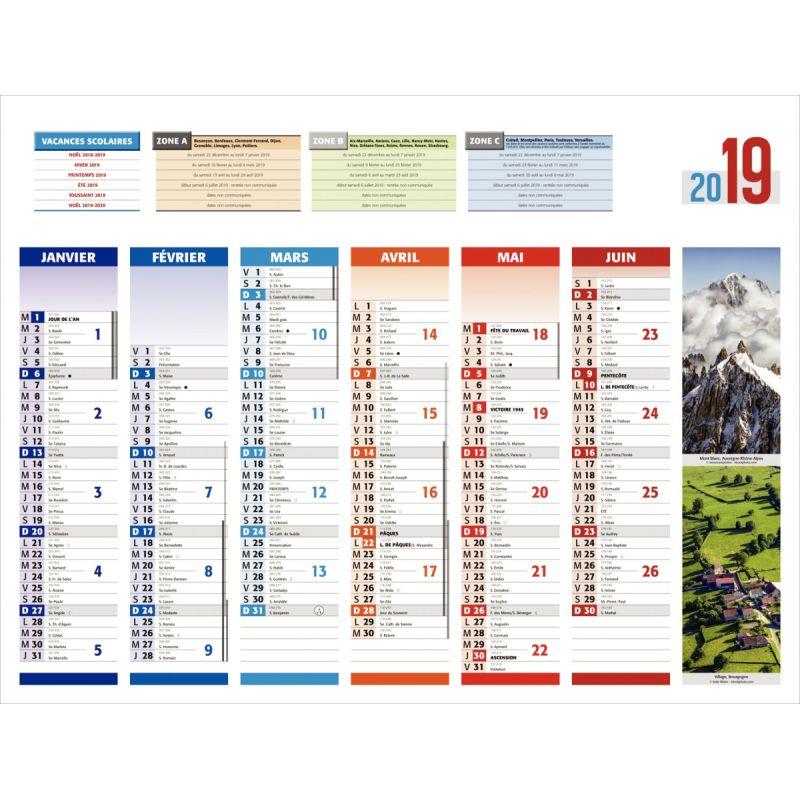 Calendrier semestriel 6 mois par face 4 saisons 32x42cm
